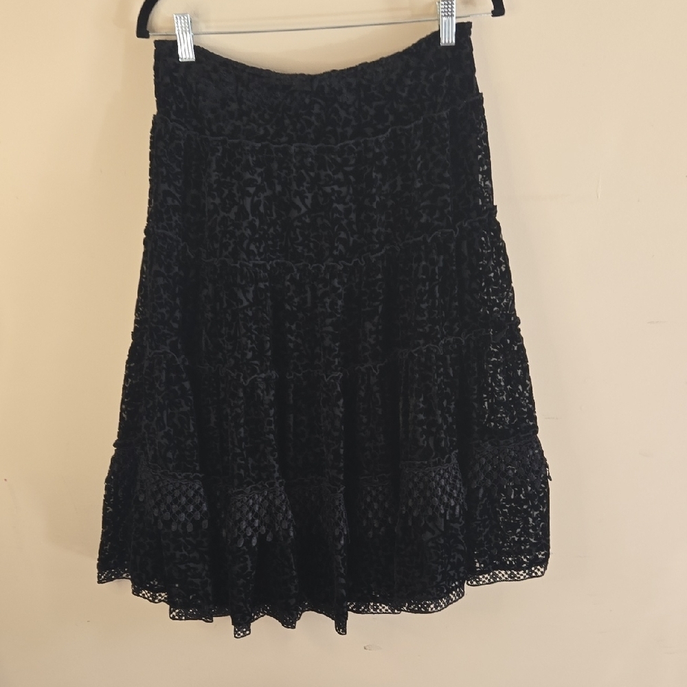 Express Velvet Tiered Ruffle A-Line Skirt Eyelet Trim Whimsigoth Cottagecore‎